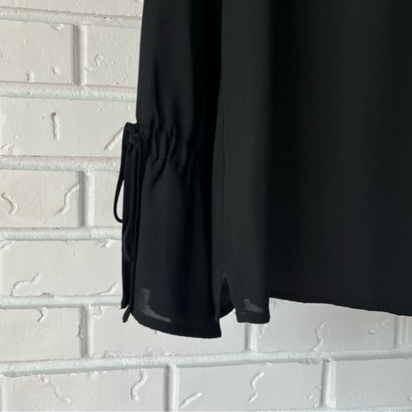 J. Crew Mercantile V-Neck Long Sleeve Sheer Blouse Tie Bell Sleeves, Black 8 NWT - Picture 6 of 12